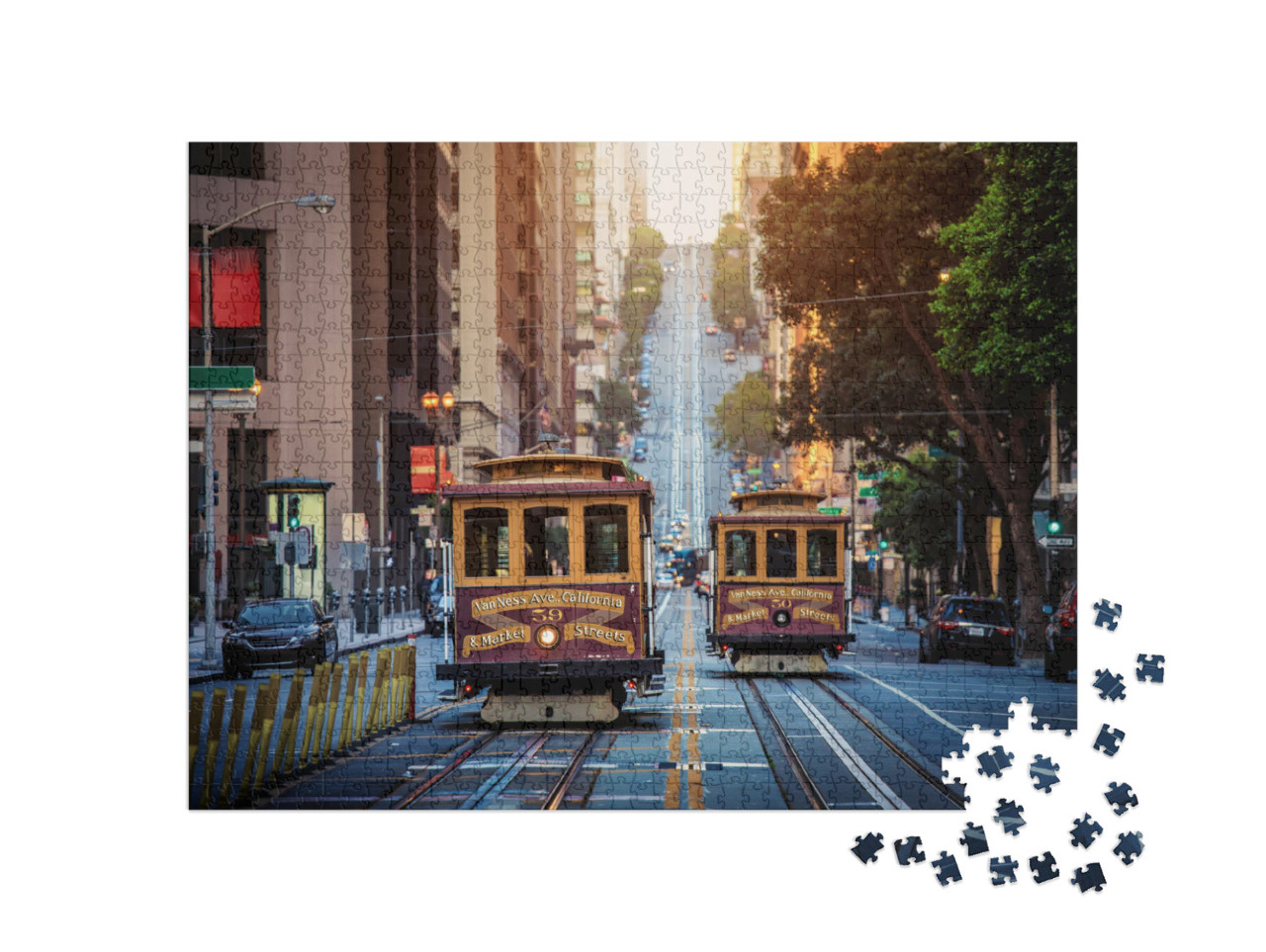 Puzzel 1000 stukjes „Kabelbanen op California Street in de ochtend, San Francisco, VS“