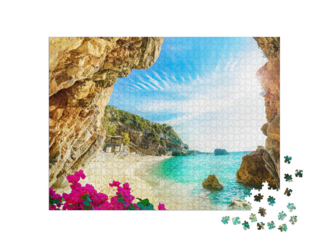 Puzzel 1000 stukjes „Prachtig uitzicht over de zee en het strand van Corfu, Griekenland“