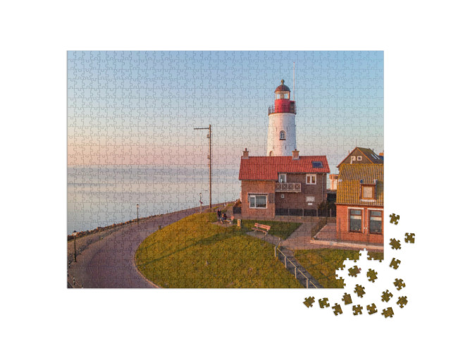 Puzzel 1000 stukjes „Vuurtoren van Urk bij zonsondergang“