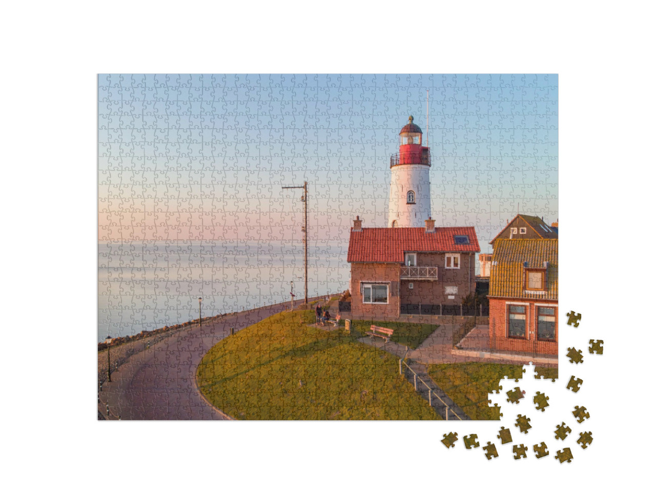 Puzzel 1000 stukjes „Vuurtoren van Urk bij zonsondergang“