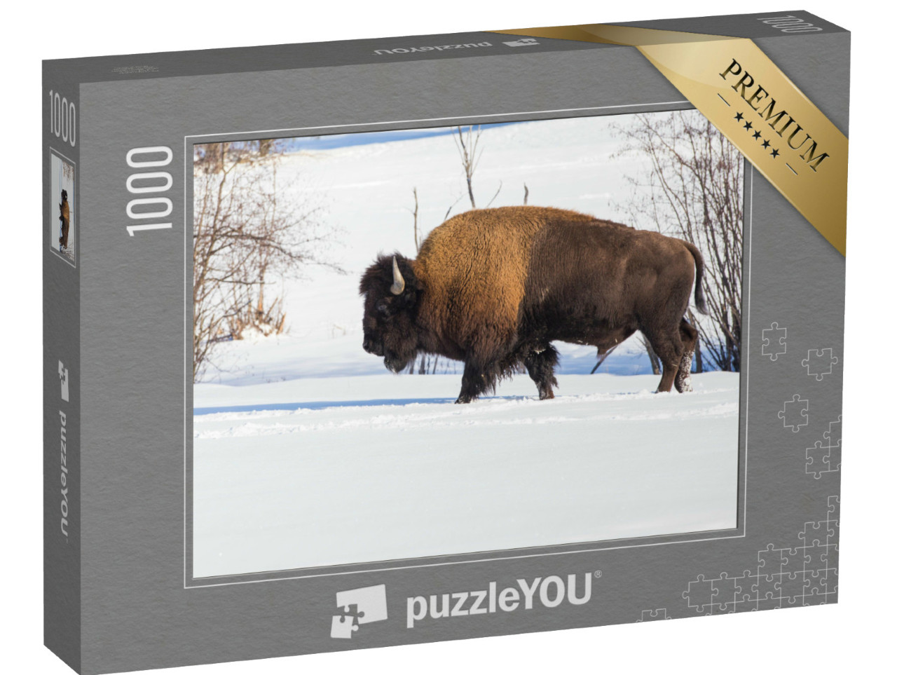 Puzzel 1000 stukjes „Amerikaanse bizons midden in het winterlandschap“