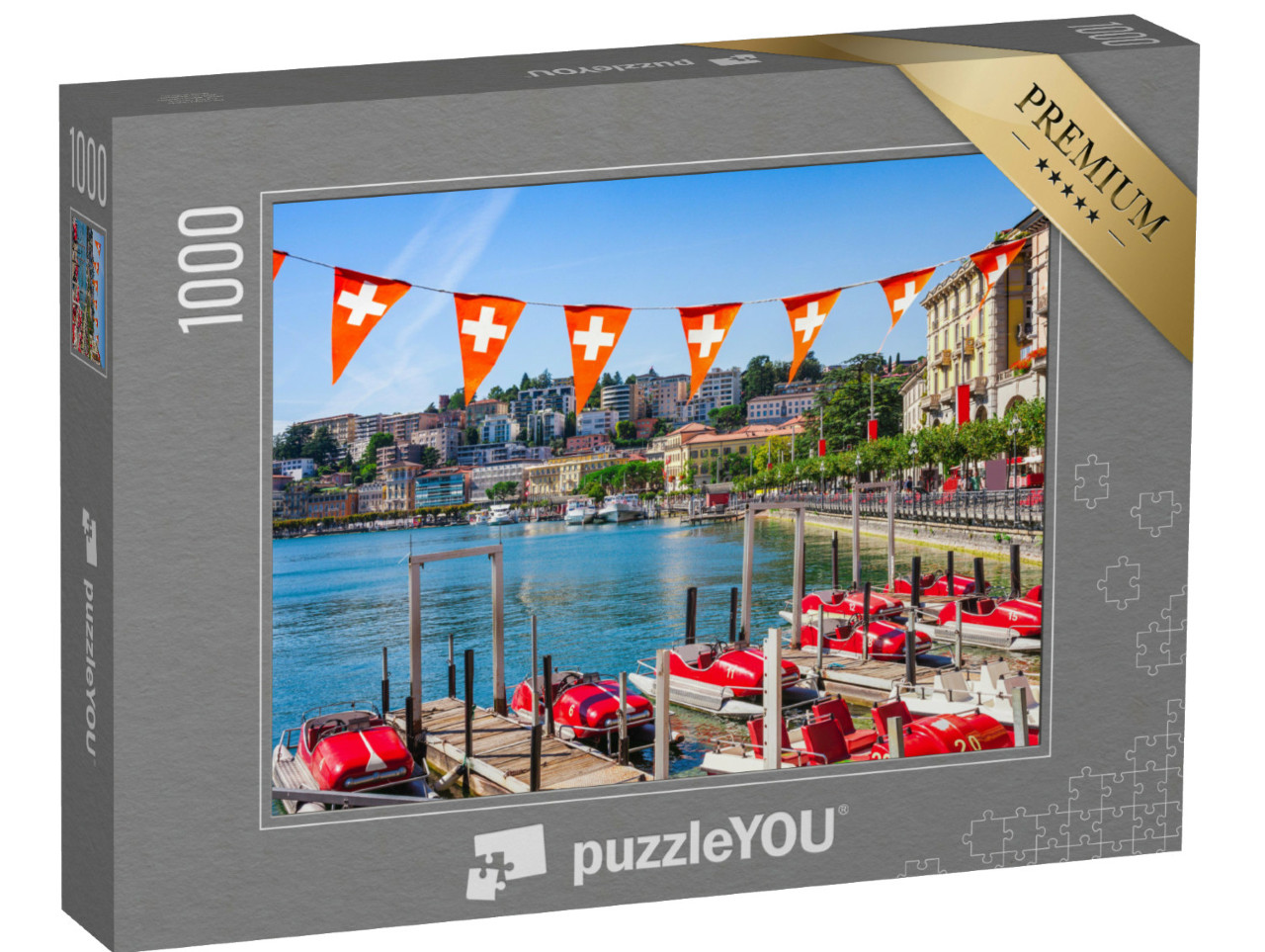 Puzzel 1000 stukjes „Panoramisch uitzicht op het meer van Lugano“