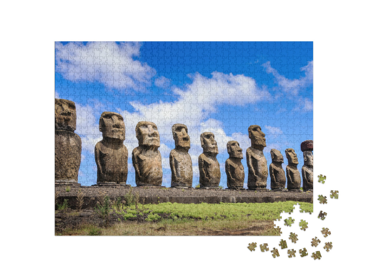 Puzzel 1000 stukjes „Stenen figuren Moais van Ahu Tongariki, Paaseiland, Chili“