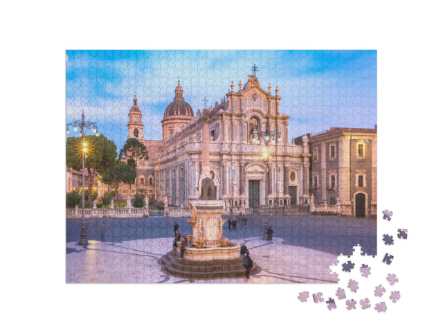 Puzzel 1000 stukjes „Piazza Duomo in de avond, Catania, Sicilië, Italië“