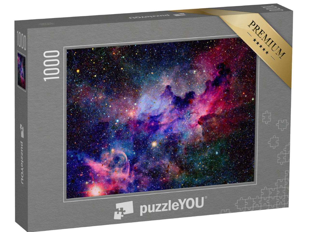 Puzzel 1000 stukjes „Nevels en sterrenstelsels in de ruimte, heldere kleuren, rood, violet, blauw“