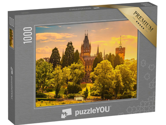 Puzzel 1000 stukjes „Schilderachtige zonsondergang bij kasteel Drachenburg, Königswinter aan de Rijn“