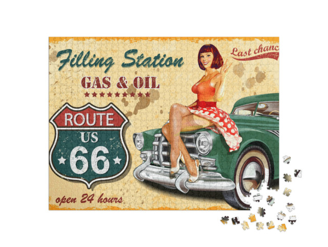 Puzzel 1000 stukjes „Retro bord tankstation voor Route 66“