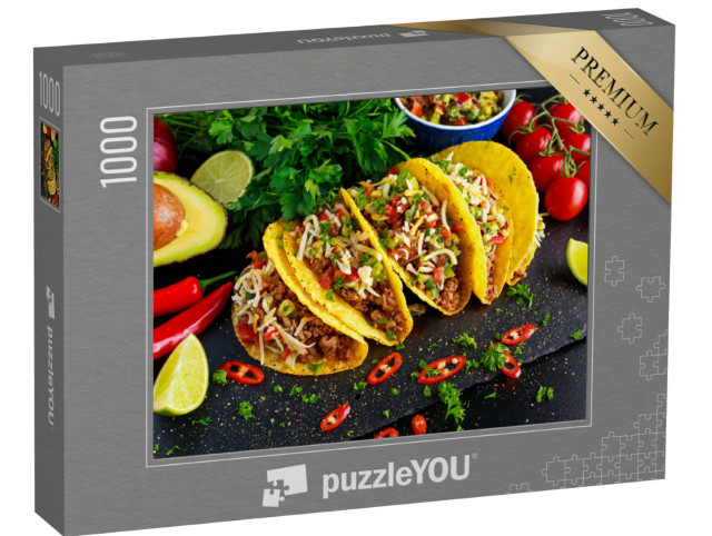 Puzzel 1000 stukjes „Mexicaans eten: Heerlijke taco's met zelfgemaakte salsa“