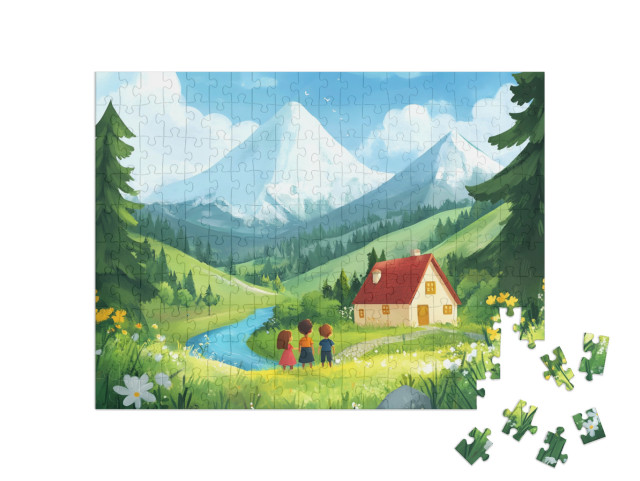 Puzzel 200 stukjes „Frisse berglucht en groene weiden“