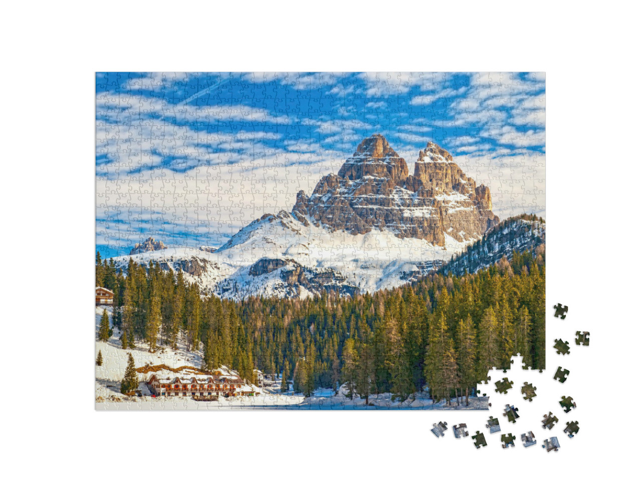 Puzzel 1000 stukjes „Drie toppen vanaf het Misurina-meer in de Dolomieten“