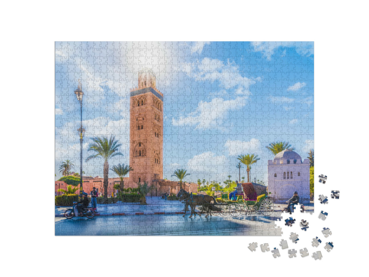 Puzzel 1000 stukjes „Minaret van de Koutoubia moskee in de Medina wijk van Marrakech, Marokko“