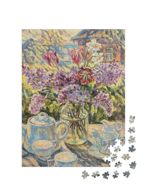 Puzzel 500 stukjes „Stilleven salontafel met bloemen“