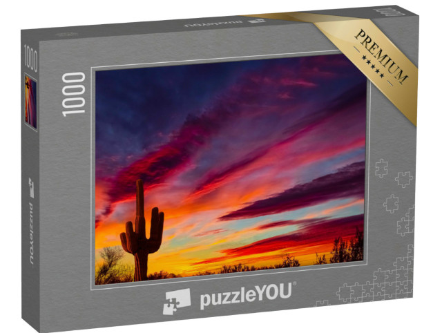 Puzzel 1000 stukjes „Typische saguaro cactus bij zonsondergang, Texas, USA“