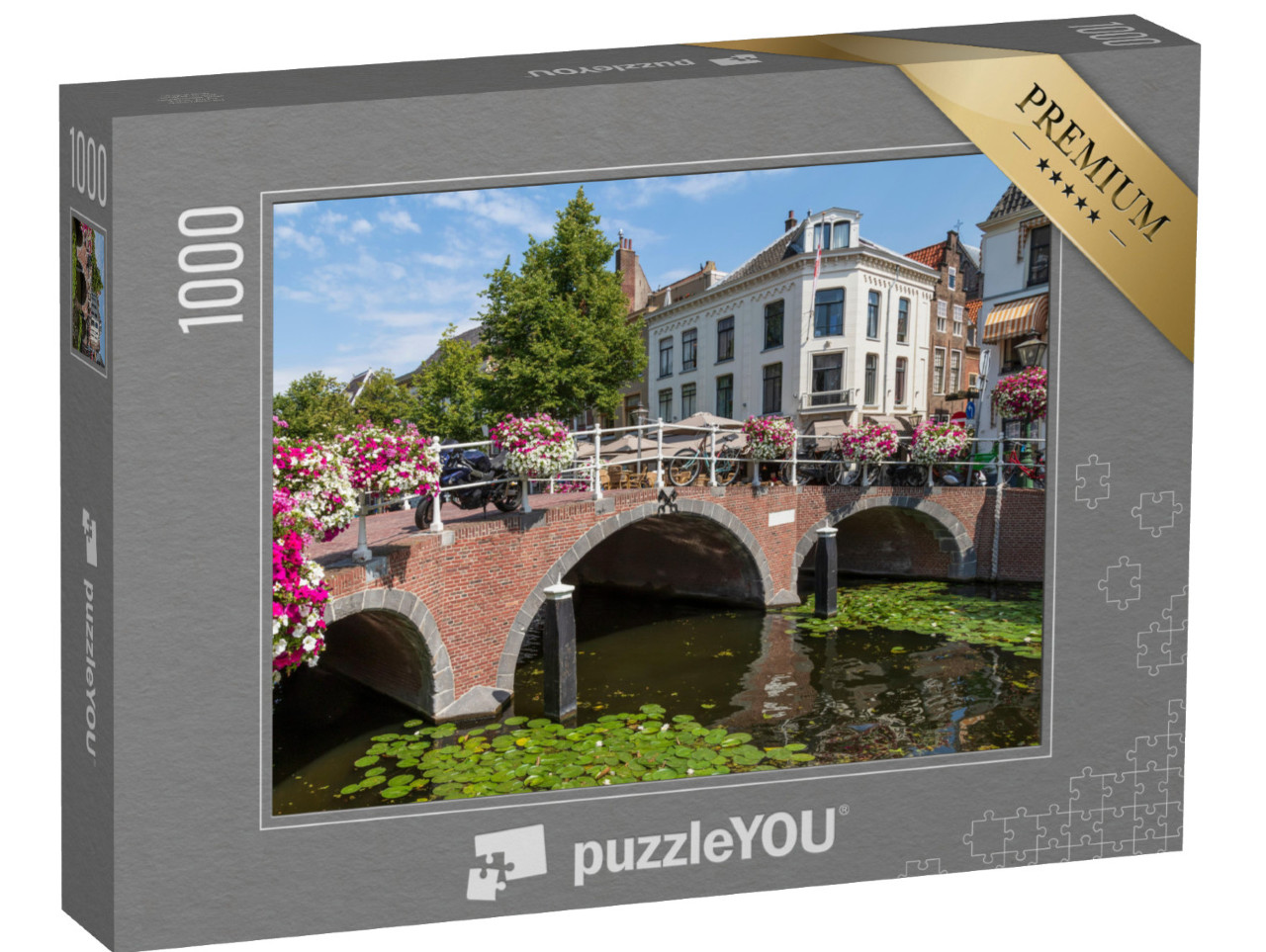 Puzzel 1000 stukjes „Grachtenbrug en grachtenpanden in het centrum van de Nederlandse universiteitsstad Leiden“