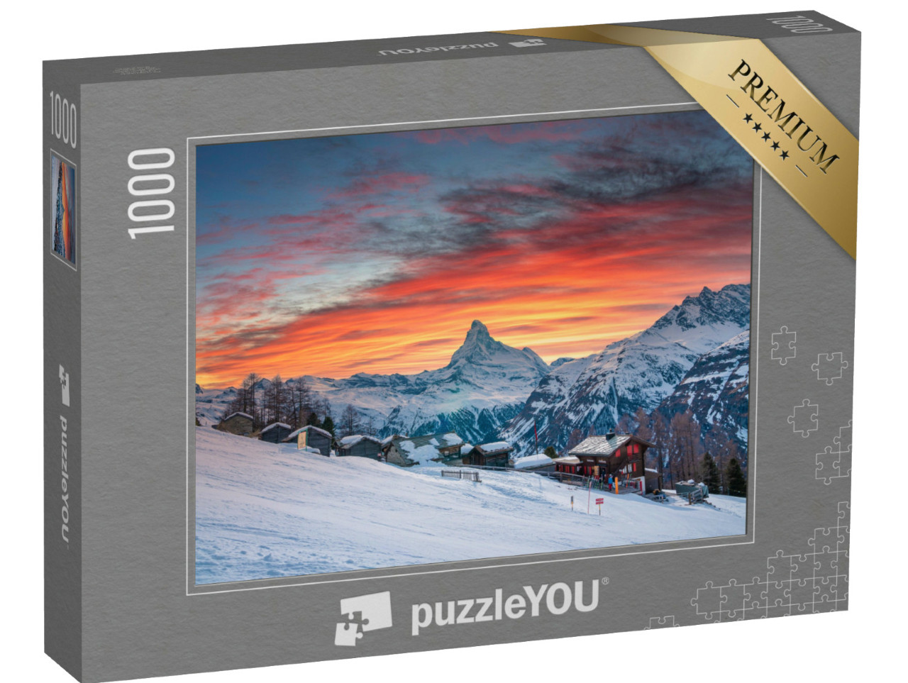 Puzzel 1000 stukjes „Prachtig uitzicht op de besneeuwde huizen in het dorp“