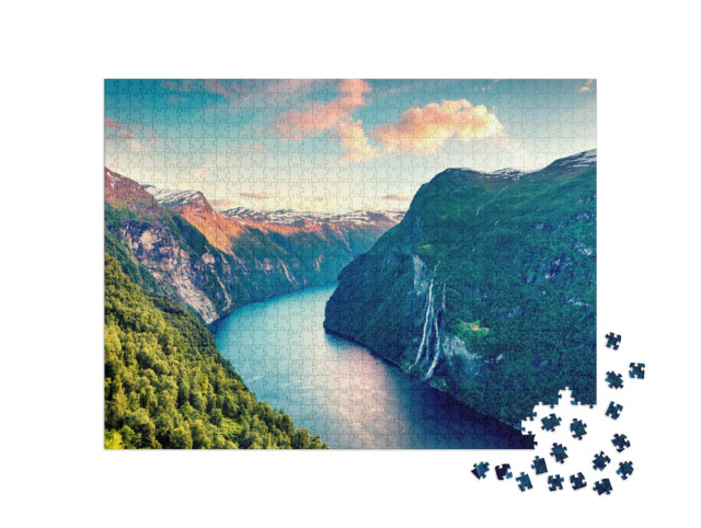 Puzzel 1000 stukjes „Avondsfeer bij Sunnylvsfjord in Noorwegen“