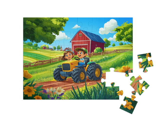 Puzzel 48 stukjes „De vrienden van de tractor: Samen op grote wielen“