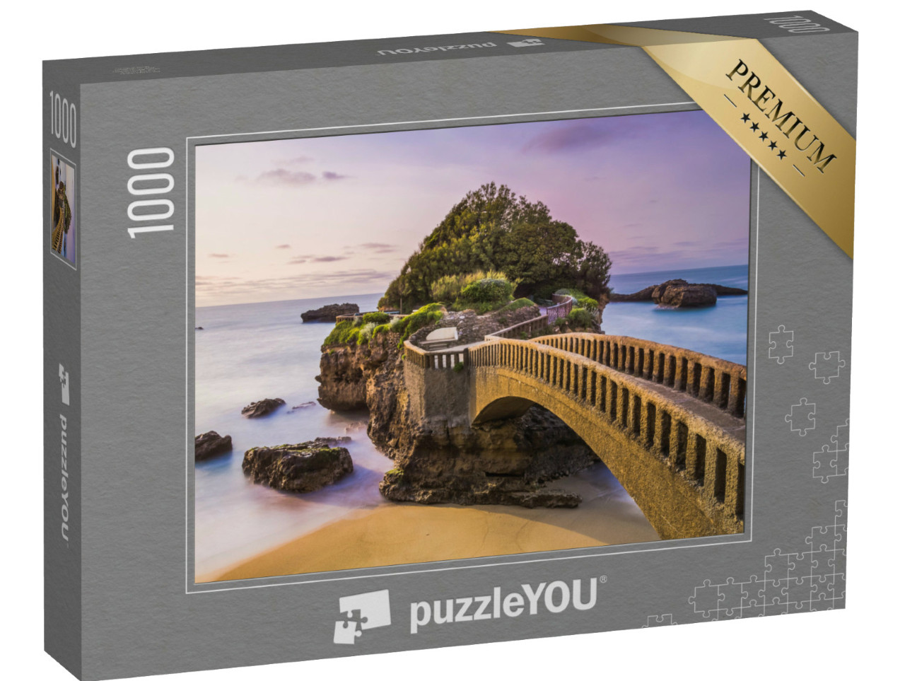 Puzzel 1000 stukjes „Brug naar de rots Rocher du Basta op het strand van Biarritz, Frankrijk“