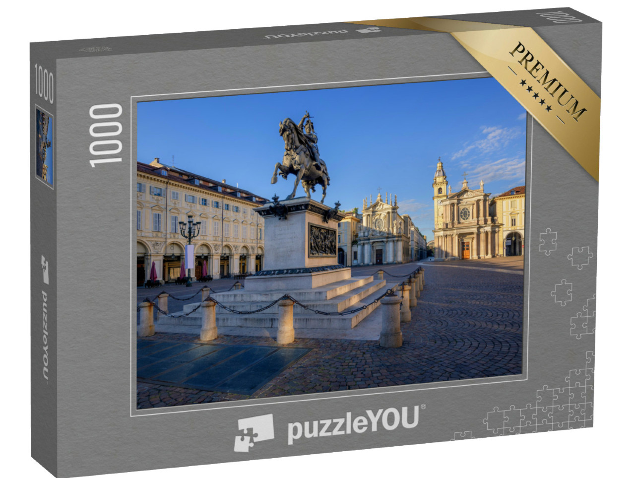 Puzzel 1000 stukjes „Piazza San Carlo en het bronzen monument voor Emmanuel Philibert in Turijn“