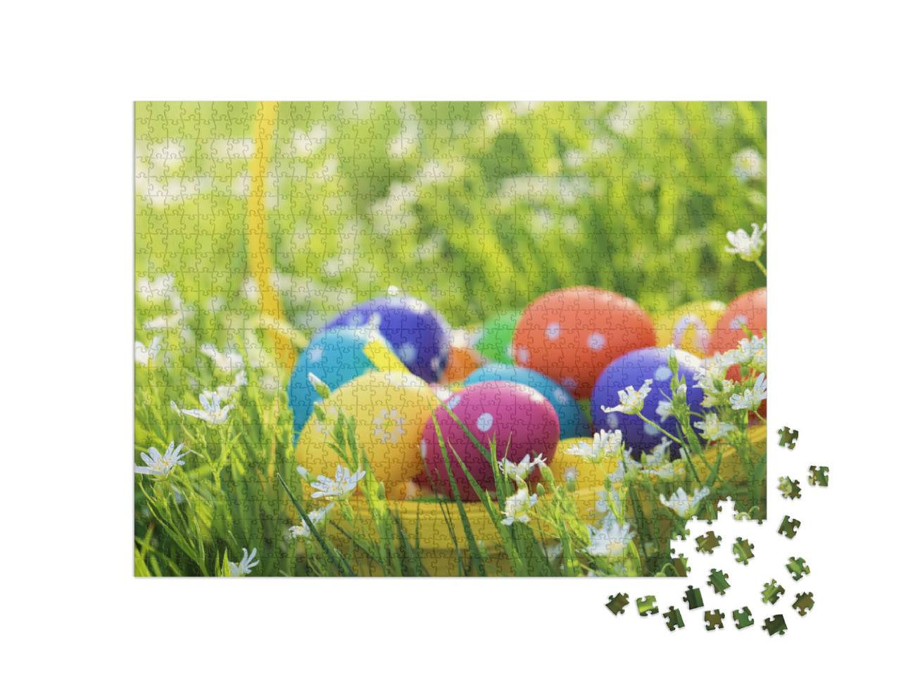 Puzzel 1000 stukjes „Mooi paasmandje in het groene gras“