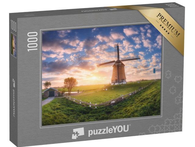 Puzzel 1000 stukjes „Windmolen in een rustiek panoramisch landschap“