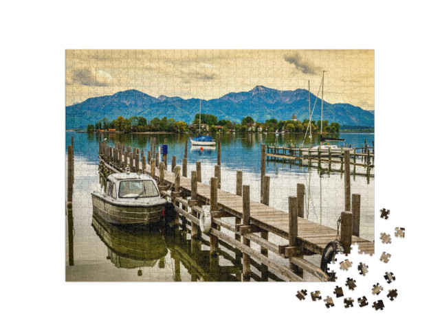 Puzzel 1000 stukjes „Steiger aan de Chiemsee bij Gstadt, Duitsland“