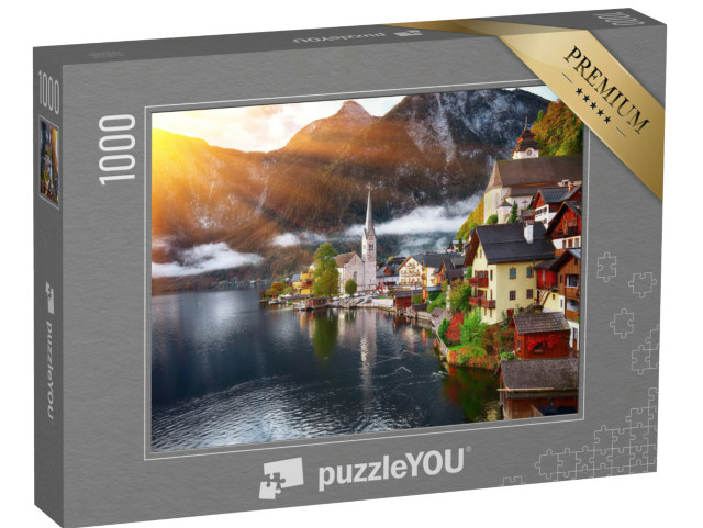 Puzzel 1000 stukjes „Bergdorp Hallstatt met meer van Hallstatt, Alpen, Oostenrijk“