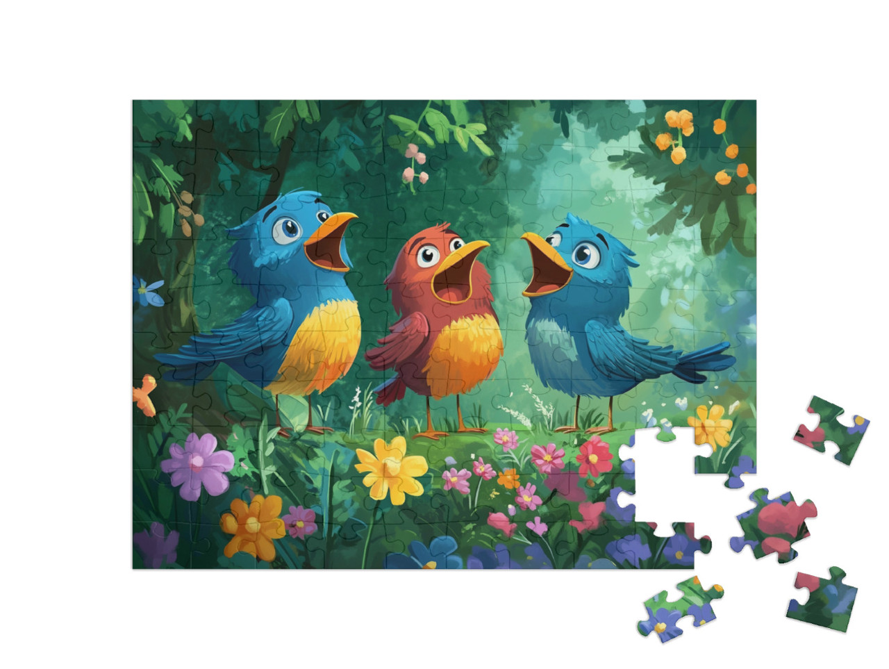 Puzzel 100 stukjes „Thuis van de kleurrijke vogels“
