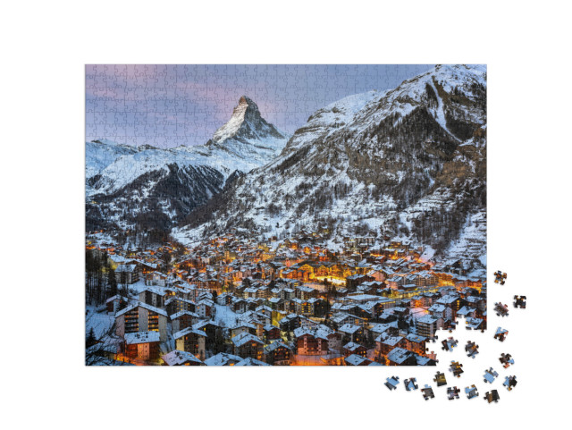Puzzel 1000 stukjes „Luchtfoto van de Zermatt vallei en de top van de Matterhorn“