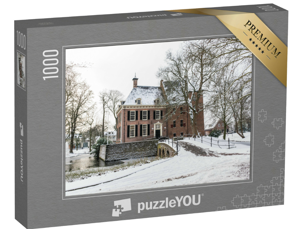 Puzzel 1000 stukjes „Kasteel in de winter en sneeuw in Bemmel, Nederland“