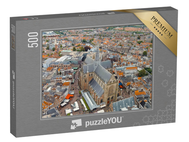 Puzzel 500 stukjes „Haarlem, Sint-Bavokerk met panoramisch uitzicht over het centrum van Haarlem“