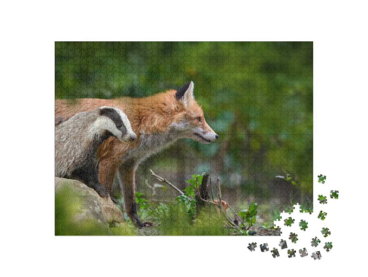 Puzzel 1000 stukjes „Rode vos, Vulpes vulpes, en das“