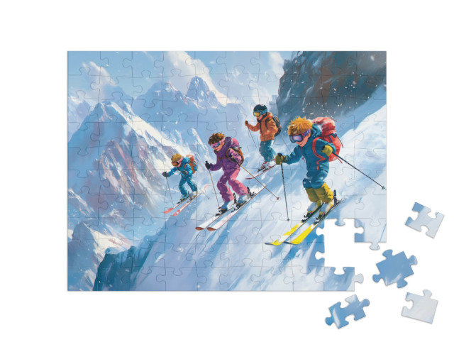 Puzzel 100 stukjes „Samen de piste af racen“