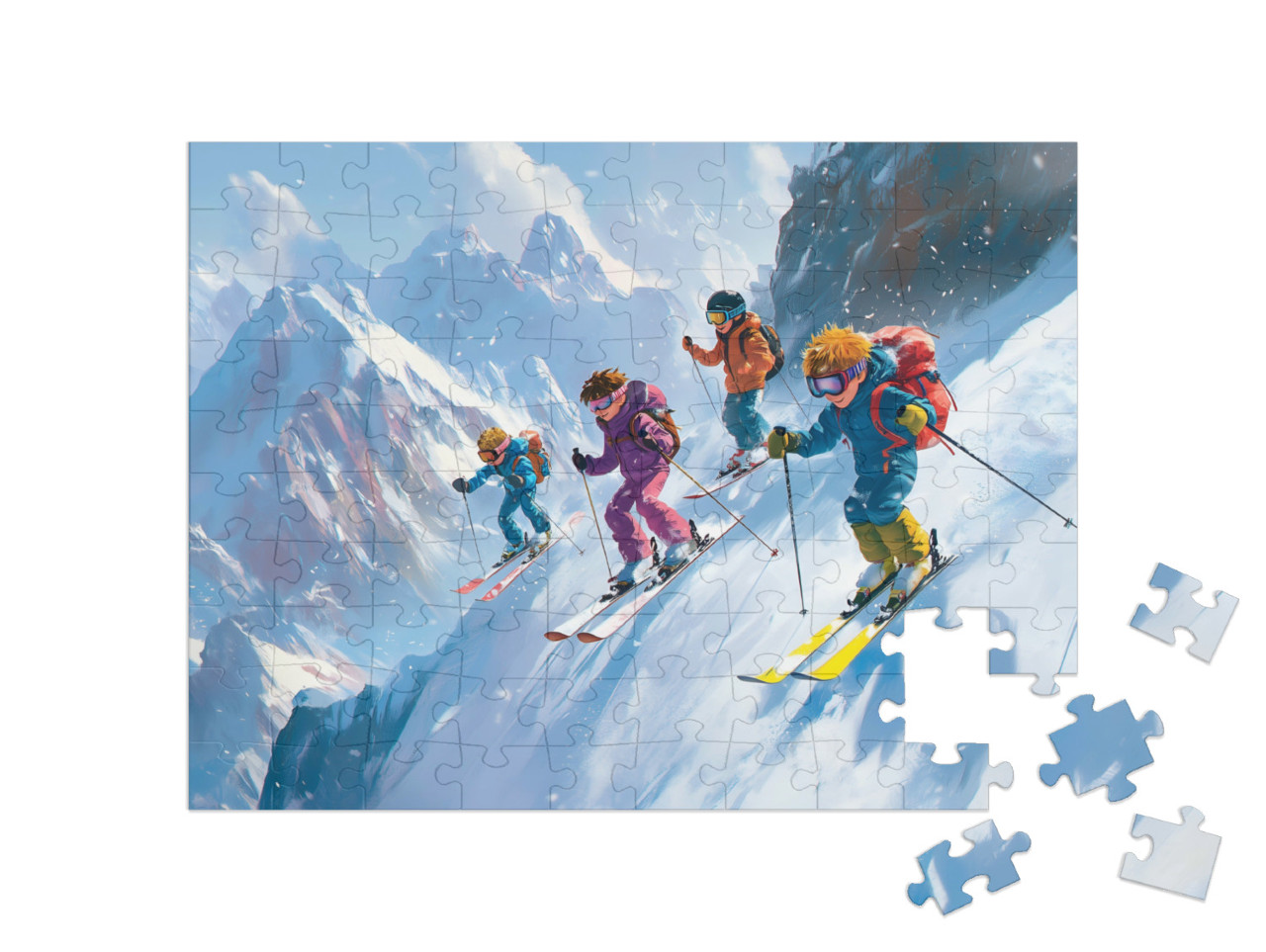 Puzzel 100 stukjes „Samen de piste af racen“