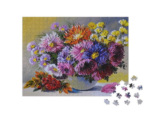 Puzzel 500 stukjes „Stilleven met bloemen op tafel“