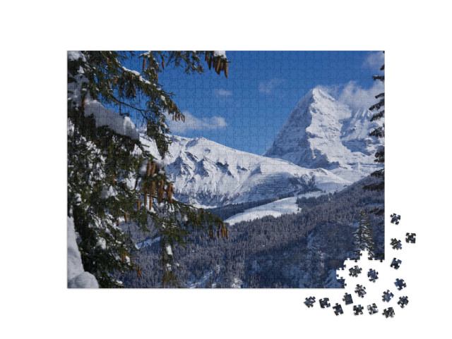 Puzzel 1000 stukjes „Panorama van de Berner Alpen met bergtop Eiger, Zwitserland“
