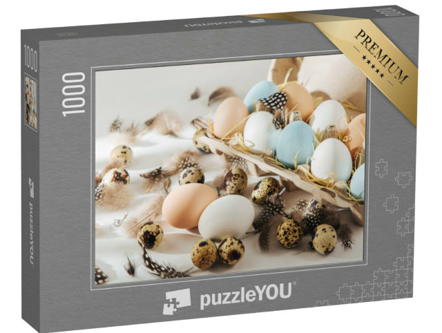Puzzel 1000 stukjes „Bruine en witte paaseieren in een doosje“