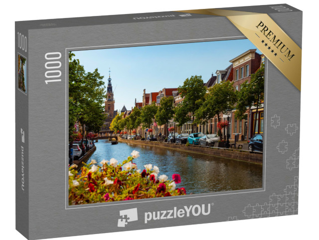 Puzzel 1000 stukjes „Stadsgezicht van Alkmaar langs de Mient met uitzicht op de toren van het Waaggebouw“