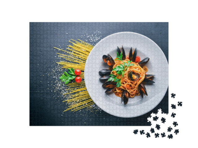 Puzzel 1000 stukjes „Pasta met mosselen en zeevruchten“
