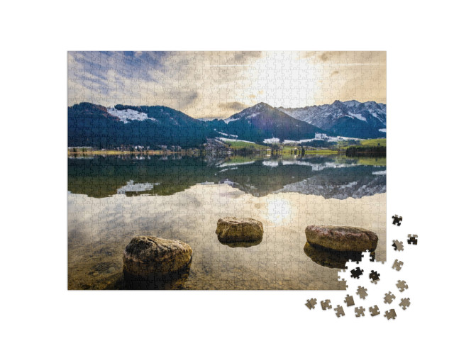 Puzzel 1000 stukjes „Wilder Kaiser en Zahmer Kaiser aan de Walchsee in Oostenrijk“