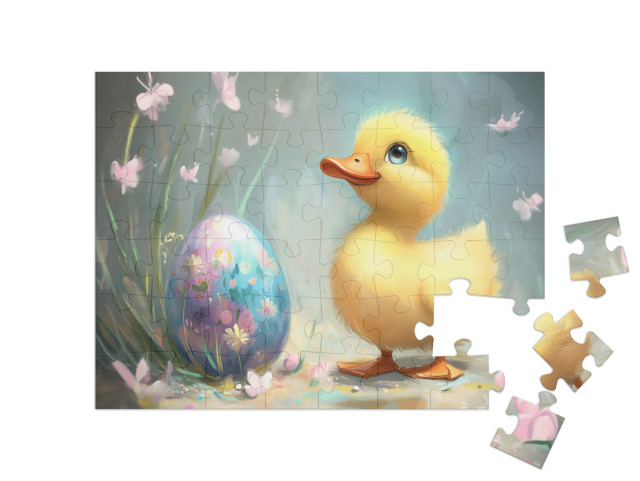 Puzzel 48 stukjes „Het eendje heeft een paasei gevonden“