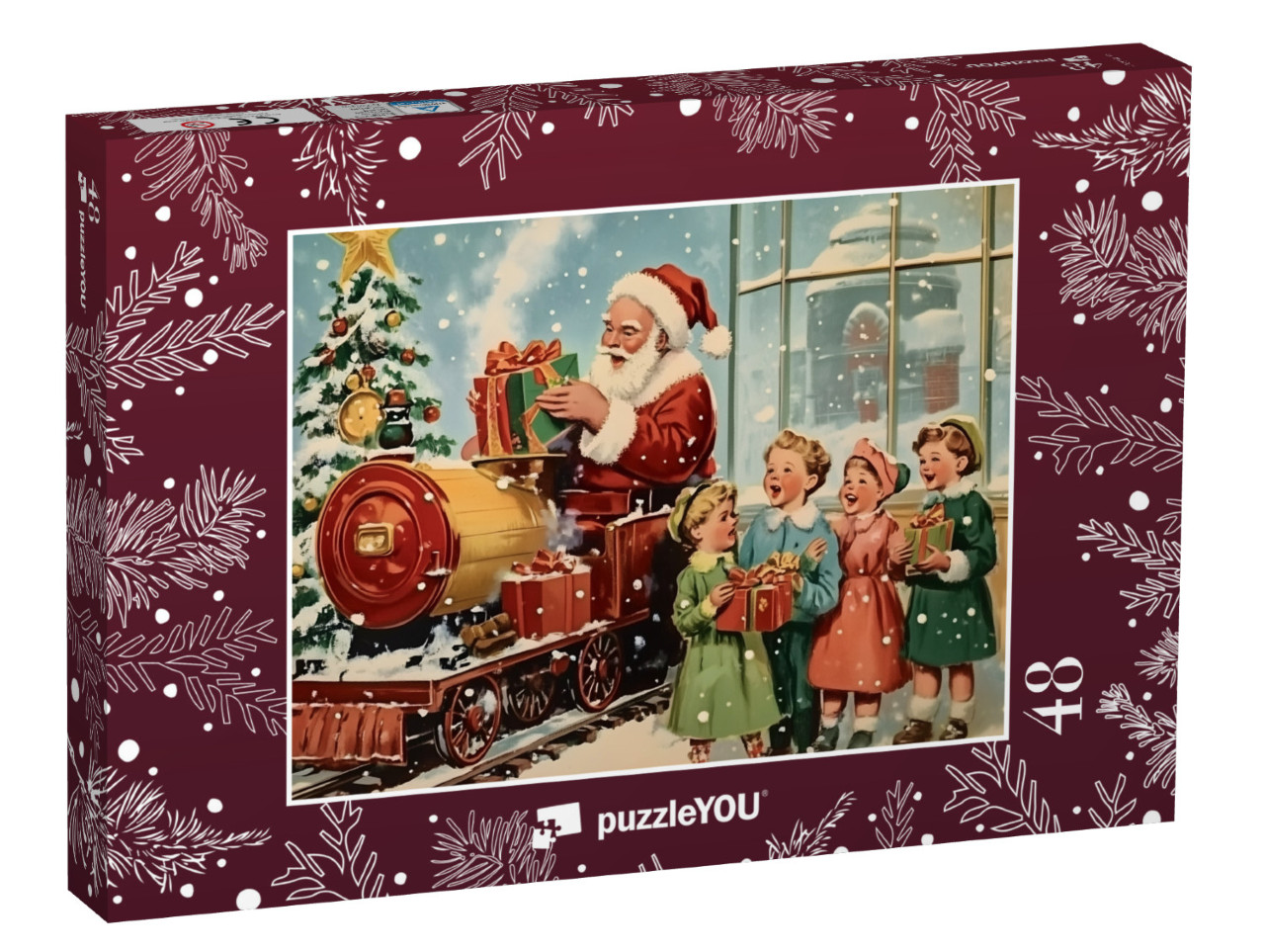 Puzzel 48 stukjes „Motif de Noël vintage : Père Noël avec des enfants qui chantent“