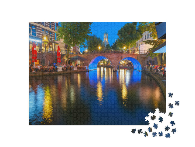 Puzzel 1000 stukjes „Domtoren en Oudegracht bij nacht, Utrecht“