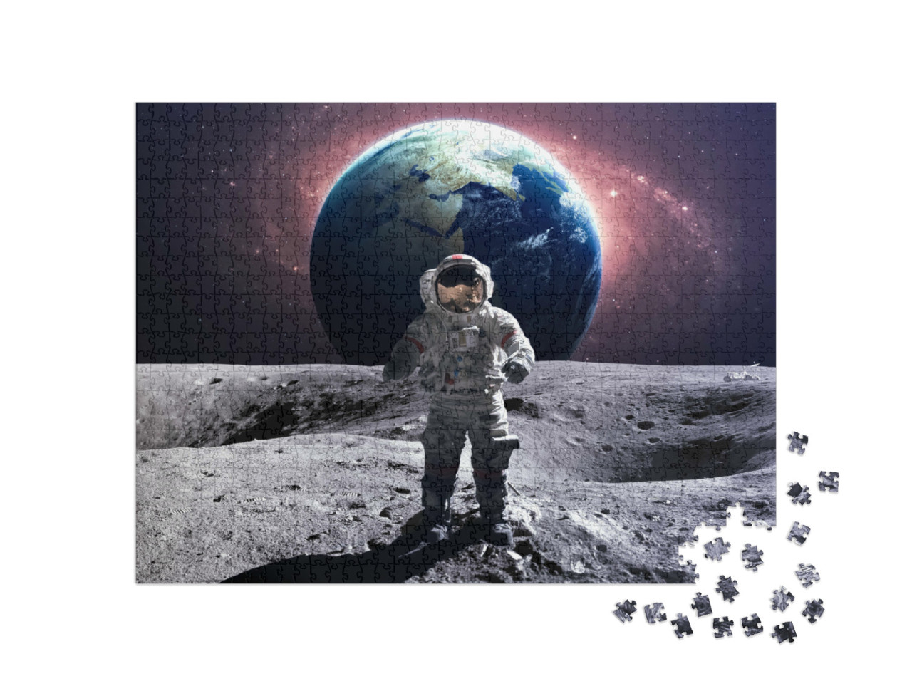 Puzzel 1000 stukjes „Dappere astronaut op een ruimtewandeling op de maan“