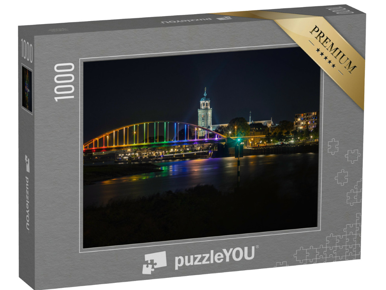 Puzzel 1000 stukjes „Regenboogkleuren op de brug over de IJssel bij Deventer“