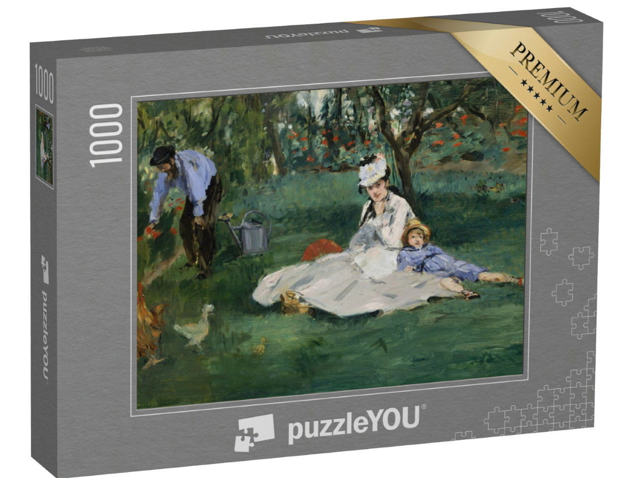 Puzzel 1000 stukjes „De familie Monet in hun tuin in Argenteuil, Edouard Manet 1874“