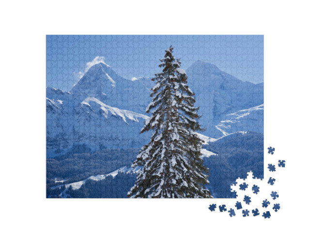 Puzzel 1000 stukjes „Panorama van de Berner Alpen met de bergtoppen Eiger en Mönch, Zwitserland“