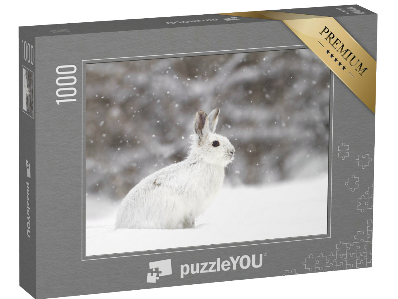 Puzzel 1000 stukjes „Witte sneeuwhaas in een sneeuwjacht, Canada“