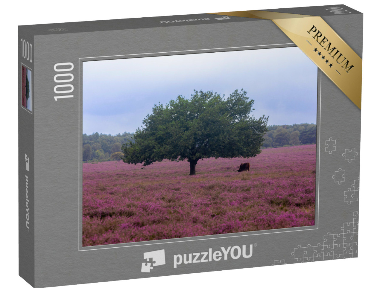 Puzzel 1000 stukjes „Paars bloemenveld in de mist in Hilversum, Nederland“