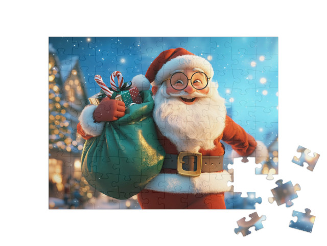 Puzzel 100 stukjes „Vrolijke kerstman in een sneeuwstorm“